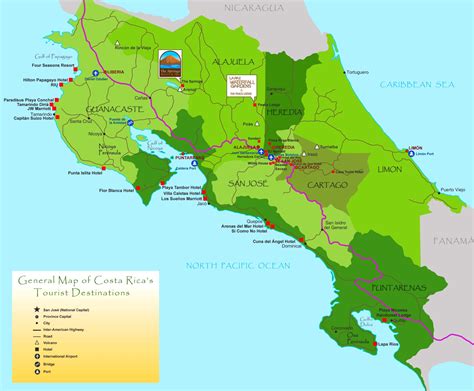 costa rica landkarte sehenswürdigkeiten
